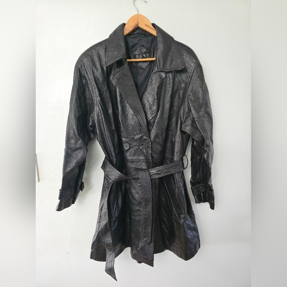 Vintage D.A.N.Y. Leather Jacket Black With Belt Size Large